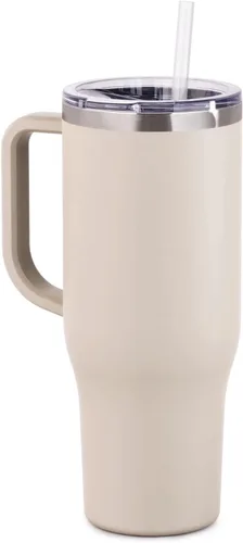 Miniatura 2 de Maars Charger - Taza de viaje aislada de 40 onzas con asa, vaso de acero inoxidable sellado al vacío de doble pared con popote y tapa, ónix blanco