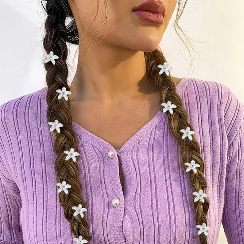 Miniatura 3 de Wecoe Pinzas para el cabello decorativas blancas pequeñas con flores para mujer, 20 piezas de lindos accesorios para el cabello, juego de regalo