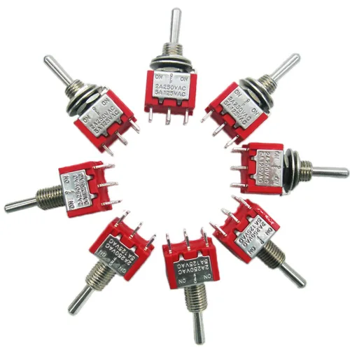 Miniatura 10 de Mxuteuk 8 piezas interruptor de palanca mini SPST interruptor en miniatura encendido/apagado 2 terminales 2 posiciones 6 A 125 V 3 A 250 V