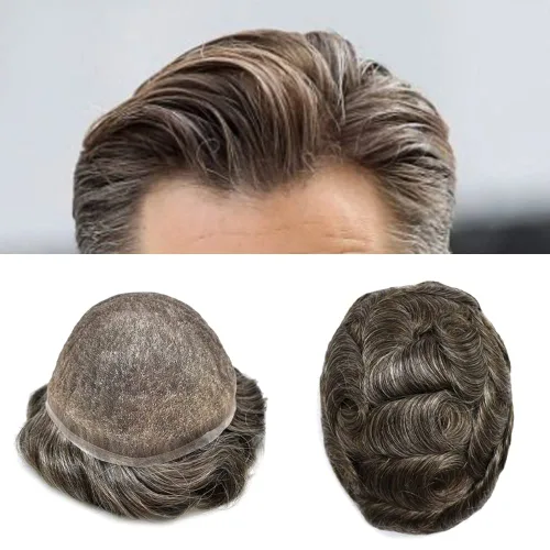 Miniatura 20 de PUNRU HAIR Completo Swiss Lace Toupee para hombres Sistema de cabello humano real Sistema de reemplazo de cabello humano para hombre Toupee