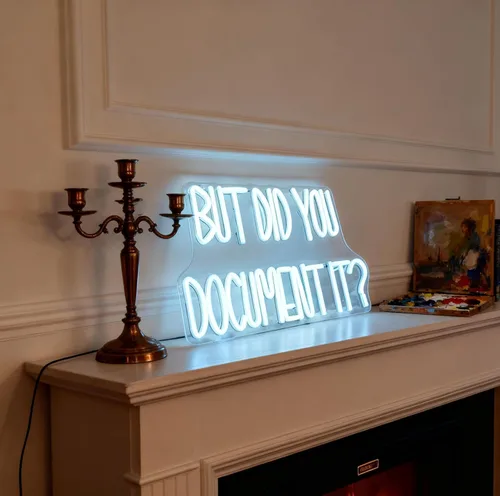 Miniatura 6 de Letrero de neón con texto en inglés "But Did You Document It", con cita de humor de oficina, luz de neón LED blanca, alimentada por USB, luz