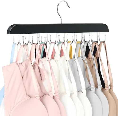 Colgador de brasier para armario, organizador de camisetas sin mangas, capacidad de 20 ganchos, plegable, de madera, ahorro de espacio, organizador