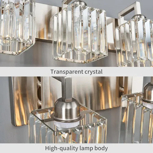 Miniatura 6 de Luz de Tocador de Baño Moderna 3 Luces Níquel Cepillado Luz de Tocador Luz de Pared de Cristal Accesorios de Iluminación de Baño Níquel torcido