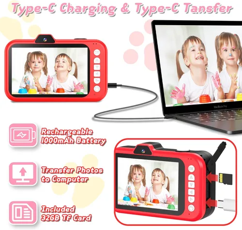 Miniatura 9 de Cámara para niños de CHAKEYAKE, cámara digital para niños pequeños con lente de zoom giratorio, pantalla grande de 3.5”, cámara de juguete de 1080P