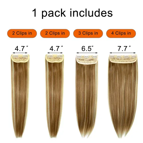 Miniatura 3 de Extensiones de cabello ondulado, doble trama, 7 piezas con 16 clips, largo de 24 pulgadas