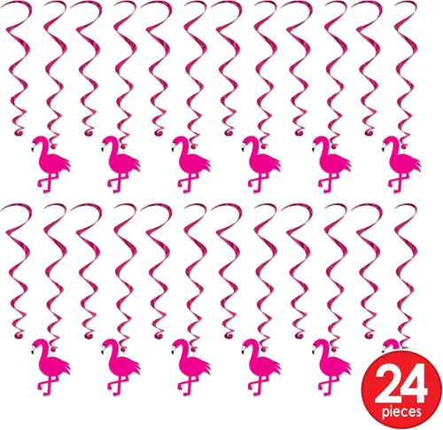 Miniatura 3 de Beistle 24 piezas de flamenco remolinos Luau decoraciones para fiestas hawaianas tropicales colgantes espirales