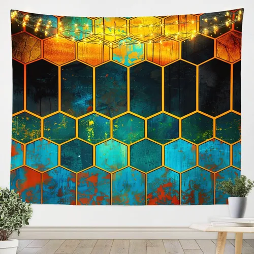 Erosebridal Tapiz hexagonal de mármol de panal para niños adolescentes adultos, colmena hexagonal para colgar en la pared, tapiz de cama de diamante