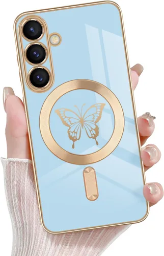 Miniatura 44 de Newseego Funda magnética para Samsung Galaxy S21 Plus 5G, bonita funda de lujo con borde chapado de mariposa para mujeres, niñas y hombres, TPU