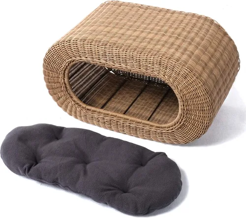 Miniatura 9 de Divertida casa apilable de mimbre para gatos, casa interactiva de ratán para gatos de interior, para gatos de interior, entrada de casa
