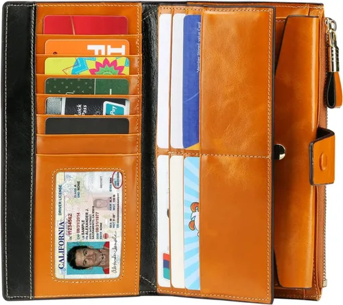 Miniatura 2 de Itslife - Cartera de piel sintética encerada para mujer con bloqueo de identificación de radio frecuencia (RFID), de gran capacidad, encerada