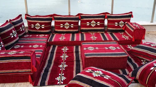 Miniatura 5 de Sofá de piso modular hecho a mano arabicsofa – Asiento oriental Majlis con cojines de respaldo