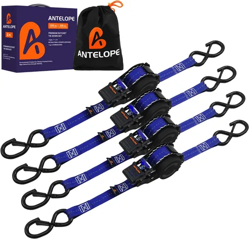 Miniatura 11 de Correas de trinquete retráctiles resistentes (paquete de 2) – Correas de amarre autorretráctiles de 1 pulgada x 12 pies con bucle suave, correas