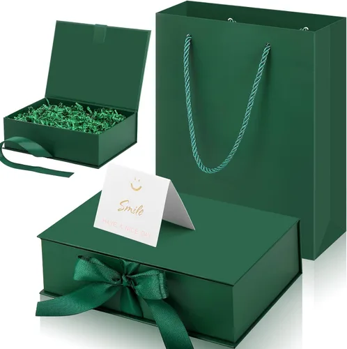 Miniatura 14 de Zonon - Caja de regalo de lujo color negro y rosa con tapa y cinta, bolsa de regalo de 9 x 7 x 3 pulgadas, con tarjeta de felicitación, papel