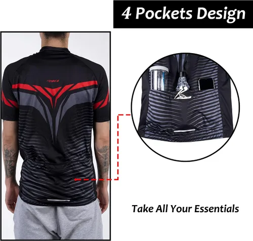 Miniatura 3 de Lohca Maillot de ciclismo de manga corta para hombre con 4 bolsillos
