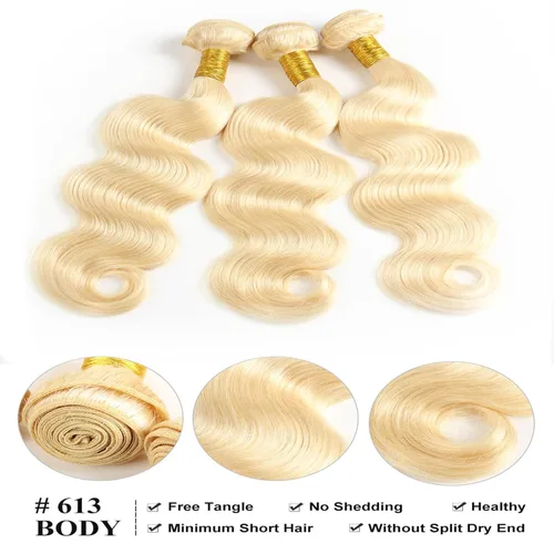 Miniatura 4 de Extensiones de cabello humano 613 rubio, ondulado, grado 12A, sin procesar, cabello humano virgen brasileño 613 para mujeres (1 paquete, 32 pulgadas)