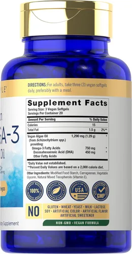 Miniatura 2 de Suplemento de Omega 3 vegano Carlyle 1290 mg 60 cápsulas blandas A base de plantas Sin OMG y sin gluten de aceite de algas