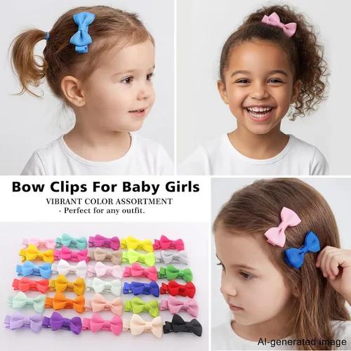 Miniatura 5 de Lazos para el pelo para niñas pequeñas: clips forrados con cinta de grogrén de 1.8 in, 60 piezas (30 pares)