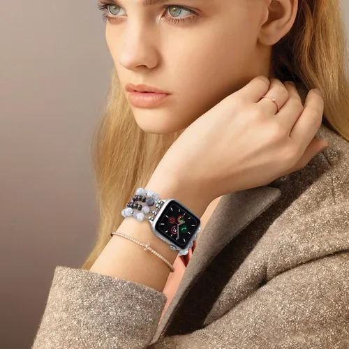 Miniatura 4 de VISOOM - Pulsera de cuentas boho compatible con Apple Watch Band de 40mm/38mm/41mm Series 9 8 7 SE; pulsera de moda de cuentas de cristal hecha a
