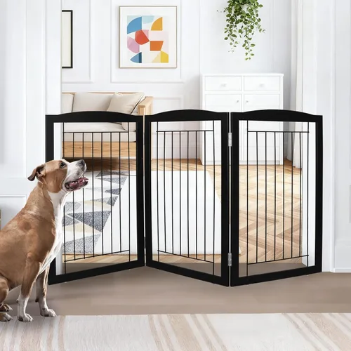 Miniatura 16 de ZJSF Puerta plegable independiente para perros, puerta de madera extra ancha blanca para cachorros, 6 paneles, puertas altas para mascotas