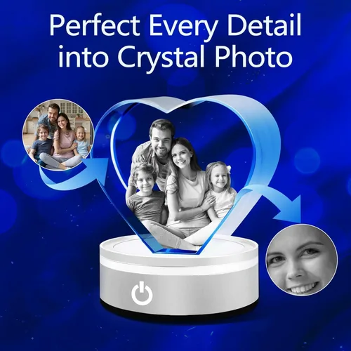 Miniatura 3 de Foto de cristal personalizada, grabado con láser, foto de cristal de corazón personalizada con base de luz LED, regalo para Navidad, cumpleaños