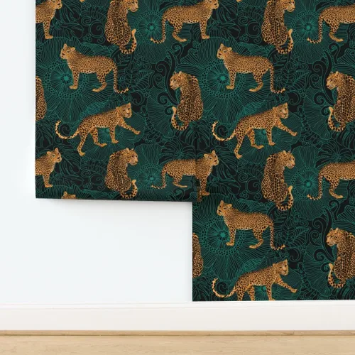 Miniatura 4 de Papel tapiz autoadhesivo de 12 x 2 pies – Leopardo exótico selva negro verde animal África guepardo tigre papel tapiz extraíble personalizado por