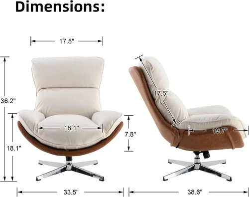 Miniatura 2 de LukeAlon Silla giratoria de sherpa, silla decorativa tapizada con respaldo alto con base de metal, cómoda silla reclinable moderna para sala