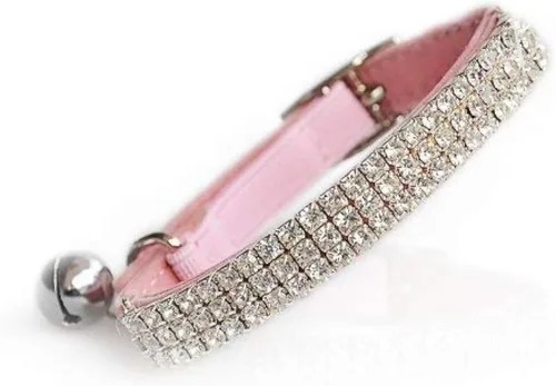 Miniatura 8 de Collar ajustable seguro para gatos CHUKCHI de terciopelo suave Adorno ostentoso de diamante con campanas de 11 pulgadas para perros pequeños y Negro