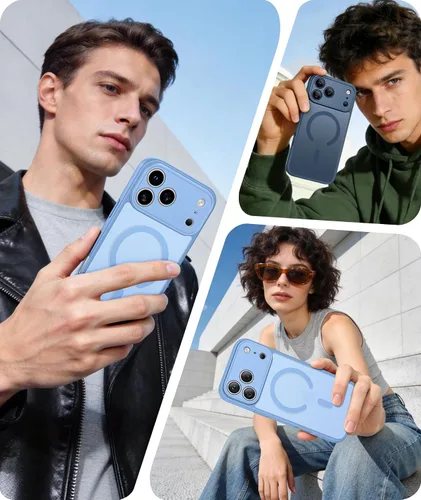 Miniatura 8 de FNTCASE Funda para iPhone 17 Pro: Fundas delgadas translúcidas de color azul claro compatibles con MagSafe, protección completa de la cámara