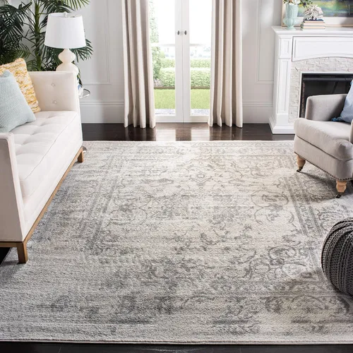 SAFAVIEH Adirondack Collection Alfombra - 10 pies x 14 pies, Marfil & Plata, Diseño Oriental Envejecido, Resistente a Manchas y Fácil Cuidado, Ideal