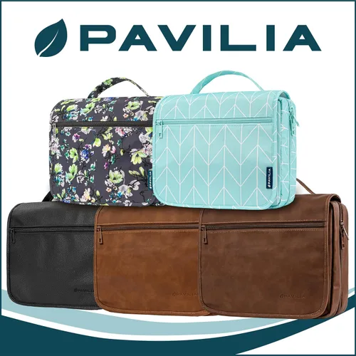 Miniatura 8 de PAVILIA Neceser colgante para mujeres y hombres, organizador de cosméticos plegable, bolsa de viaje, bolsa de maquillaje resistente al agua