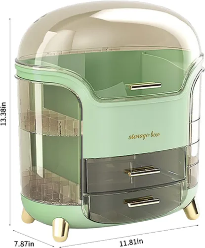 Miniatura 9 de Organizador de maquillaje para tocador, organizador de cuidado de la piel impermeable y a prueba de polvo con tapa y cajones, caja de almacenamiento