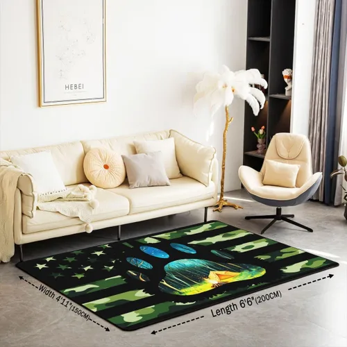 Miniatura 2 de Erosebridal American Flag Area Rugs 3x5 for Bedside Kitchen Army Green Camo Washable Rug Bear Claw Hunting Theme Decorative Accent Rug Camoflage
