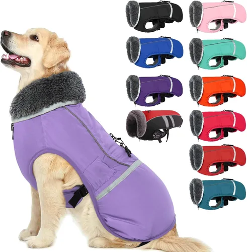 Miniatura 12 de QBLEEV Abrigo cálido para perro, chaqueta reflectante para perro, abrigo de invierno impermeable para perro, cuello alto, ropa de perro para clima