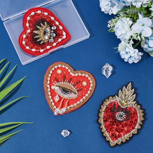 Miniatura 4 de INFUNLY Parches de ojos malvados con cuentas en forma de corazón, parches bordados con strass, 3 estilos de lentejuelas, parches de aplique
