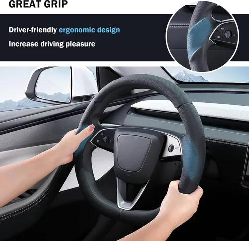 Miniatura 4 de Cubierta de volante para Tesla Model 3 Highland (2024-Presente) / Model Y Juniper (2025-Presente), antideslizante, agarre cómodo, transpirable