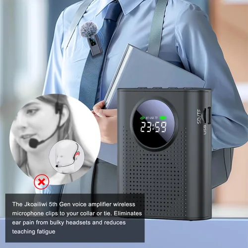 Miniatura 2 de Amplificador de voz Bluetooth para profesores W micrófono magnético de solapa inalámbrico, mini megáfono de 15 W para aula, sistema PA de altavoces