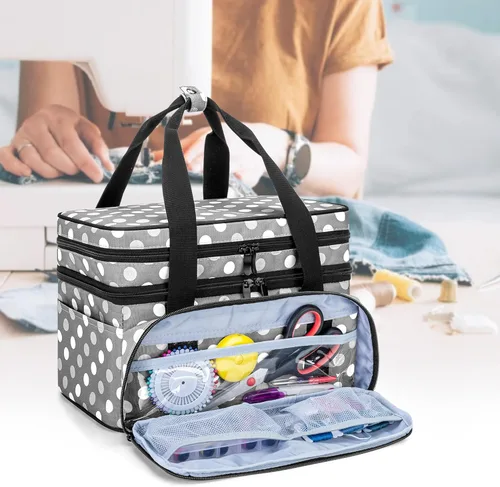 Miniatura 4 de BAFASO Organizador de accesorios de costura de doble capa con 2 bolsas desmontables, bolsa de almacenamiento grande para herramientas de costura