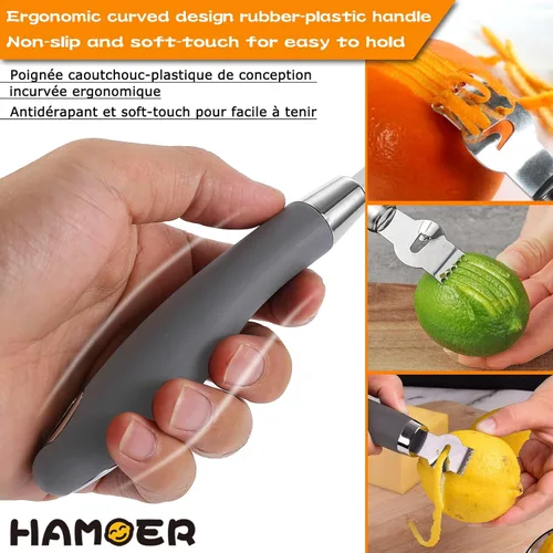 Miniatura 6 de Rallador de cítricos naranja y limón con cuchillo de canal Acero inoxidable con mango de goma antideslizante Juego de 2 herramientas multiusos