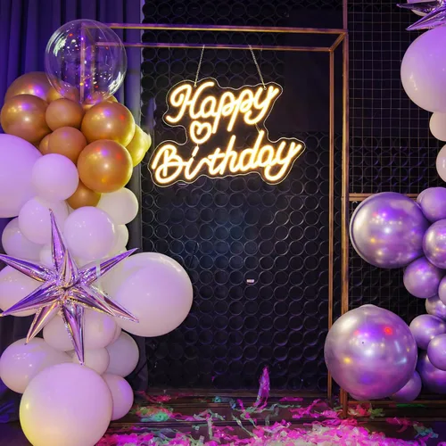 Miniatura 6 de Retisee Letrero de neón de feliz cumpleaños, luz LED blanca cálida, luz USB, fondo iluminado ajustable, brillo ajustable, decoración de pared