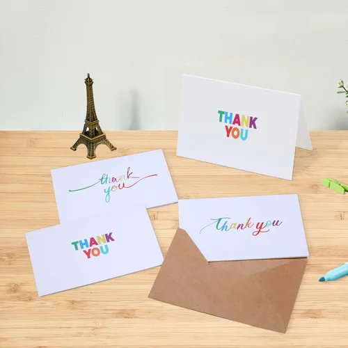 Miniatura 6 de Ohuhu 144 tarjetas de agradecimiento a granel con sobres, juego de notas de agradecimiento con elegantes 8 diseños de arcoíris coloridos, tarjeta