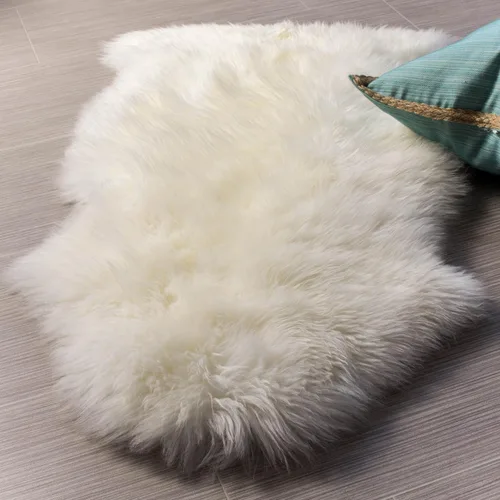 Miniatura 25 de Alfombra de Piel de Oveja Genuina Azul Playa de 2x3 pies, Alfombra de Acento de Piel Real Suave de Una Sola Piel para Silla, Funda de Asiento