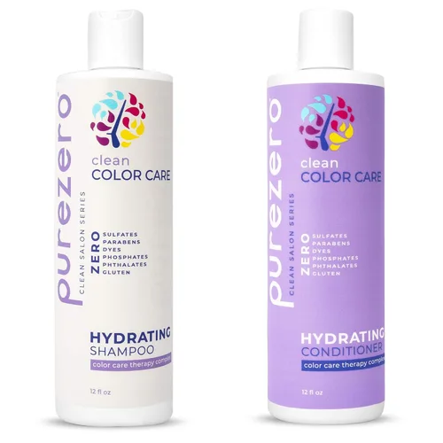 Purezero Clean Color Care - Juego de champú y acondicionador hidratante, tonificación, equilibrio para cabello teñido - Hidrata el cabello seco,