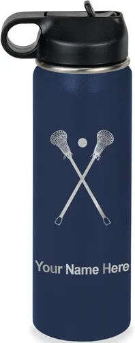 Miniatura 49 de LaserGram Botella de agua personalizada, palitos de lacrosse, acero inoxidable de doble pared aislada al vacío con popote superior, regalo grabado