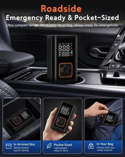 Miniatura 6 de Compresor de aire portátil para inflador de neumáticos: Bomba de aire inalámbrica de 150 PSI con batería de 4000 mAh, indicador digital de apagado