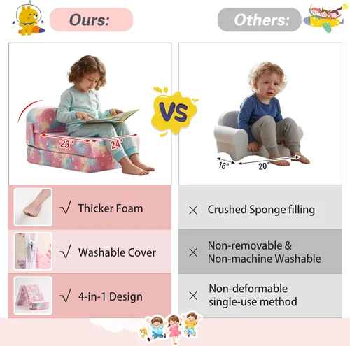Miniatura 6 de Tiita Sofá cama plegable para niños, sofá cama plegable con funda extraíble, futón para niños, cama plegable para habitación de niños, sala