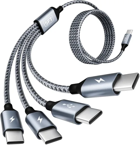Miniatura 11 de Cable de carga múltiple 4 en 2 puertos tipo C, cables de carga USBA/C esenciales de viaje para múltiples dispositivos, cable de carga de teléfono