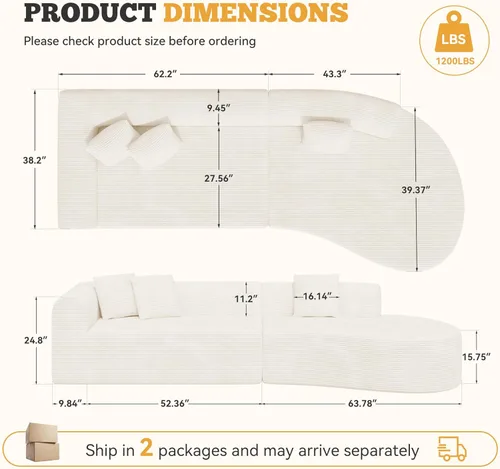 Miniatura 2 de Sofá modular modular de 126 pulgadas, moderno sofá curvado de nube con asiento profundo, sofás tapizados de gran tamaño para sala de estar, no Beige