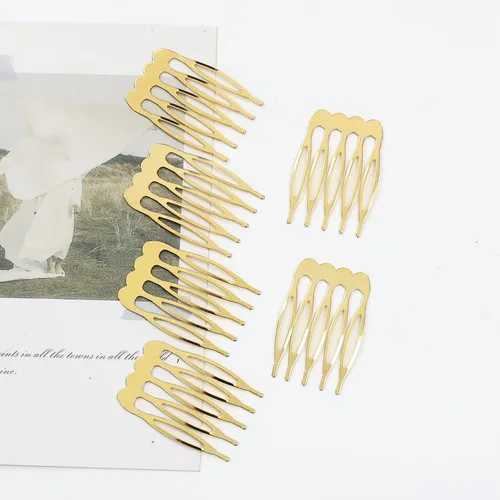 Miniatura 6 de Lawie Paquete de 20 peines laterales de metal dorado a granel con 5 dientes, para manualidades, manualidades, para boda, velo de novia, peinetas