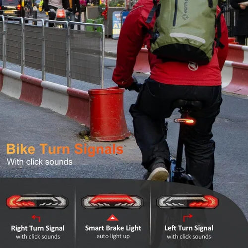 Miniatura 5 de WSDCAM Juego de luces para bicicleta con alarma de bocina de bicicleta, luz trasera de bicicleta con control remoto con señales de giro y luz