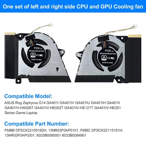 Miniatura 3 de Paquete de 2 ventiladores de refrigeración para ASUS Rog Zephyrus G14 GA401I GA401I GA401IV GA401IU GA401IH GA401IH GA401II DFSCK22105182H FMBB